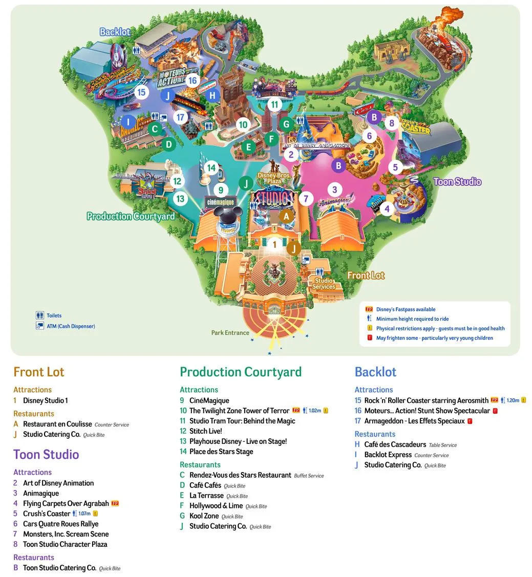 Plan du parc Walt Disney Studios à consulter, télécharger et imprimer.